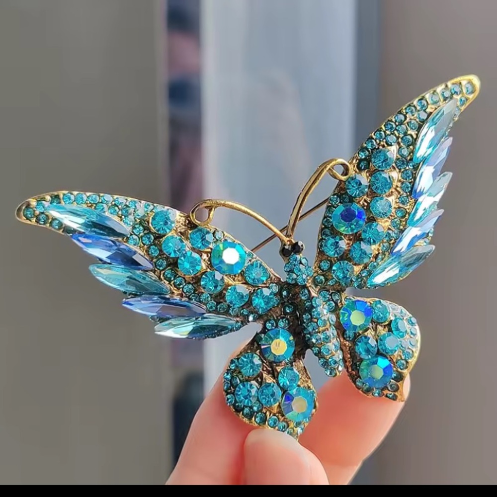 Neiman Marcus Turquoise Crystal Butterfly Brooch